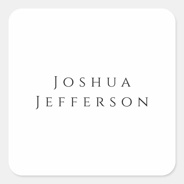 Your Name Professional Creative Plain Black White Square Sticker (Front)