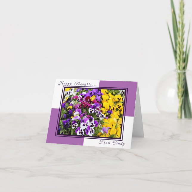 Your Name Purple and Yellow Pansies Personalized Card (Front)