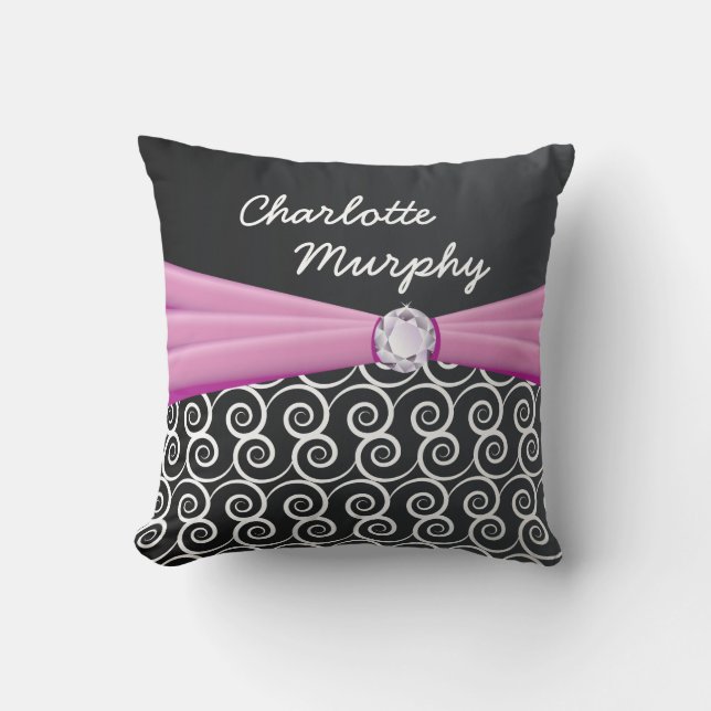 Your Name Purple Silk Bling Throw Pillow (Front)