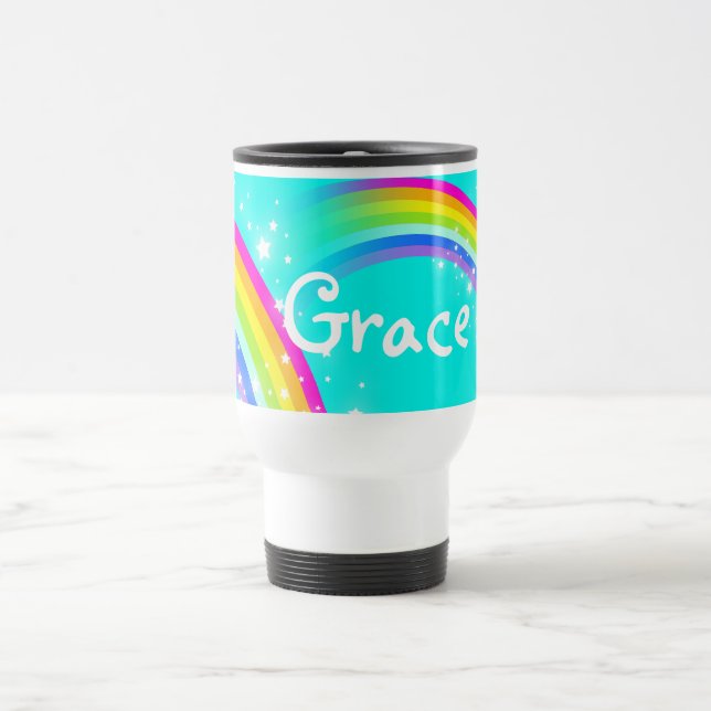"Your name" rainbow aqua travel / kids club mug (Center)