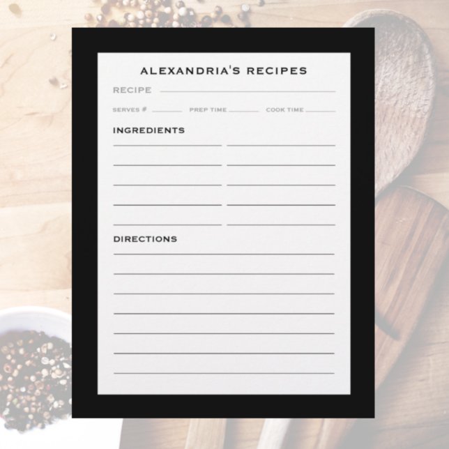 Your Name Recipe Insert | Black & White Minimalist (Creator Uploaded)