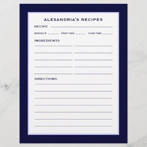 Your Name  Recipes Page  Simple Navy  White