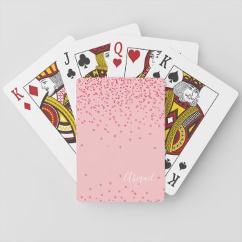 Your Name   Red And Pink Confetti Hearts Cascading Playing Cards by teeloft at Zazzle