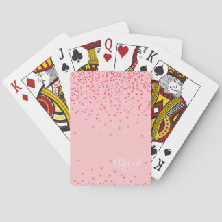 Your Name + Red and Pink Confetti Hearts Cascading Poker Cards