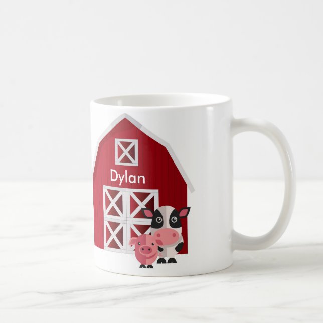 Your Name Red Barn with Farm Animals Kids Mug (Right)