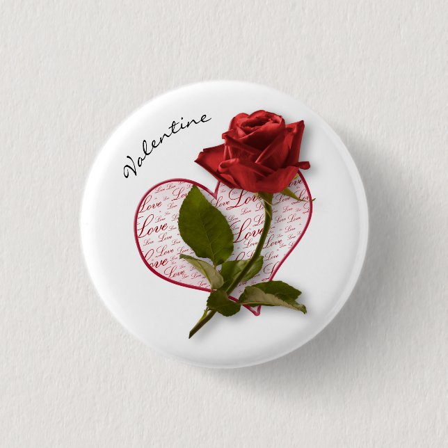 Your Name | Red Rose & Stem Floral Photography Button (Front)
