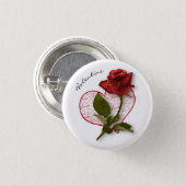 Your Name | Red Rose & Stem Floral Photography Button (Front & Back)