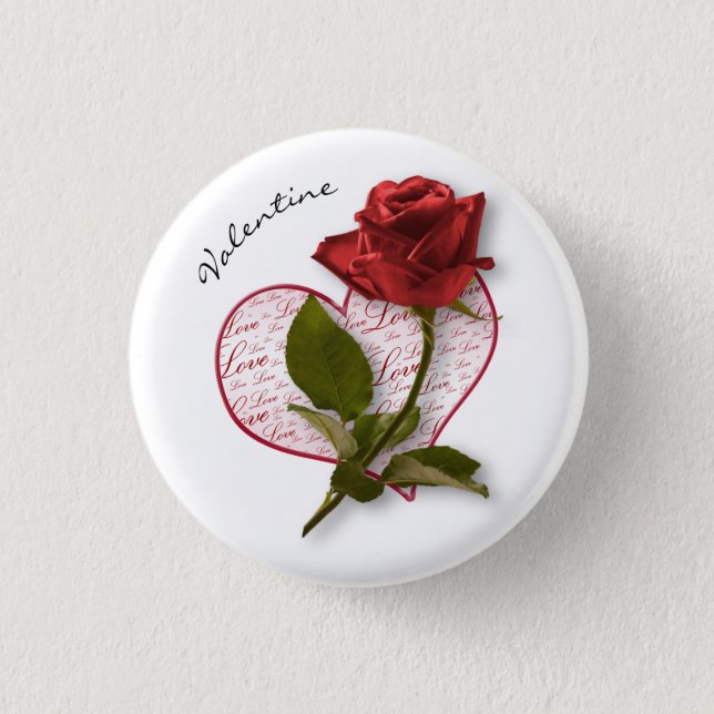 Your Name | Red Rose & Stem Floral Photography Button (Front)