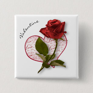 Your Name   Red Rose & Stem Floral Photography Button