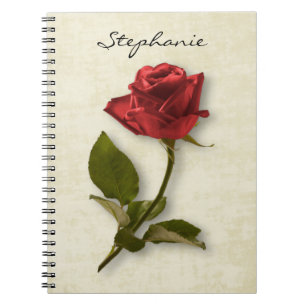 Your Name Red Rose & Stem Floral Photography Notebook