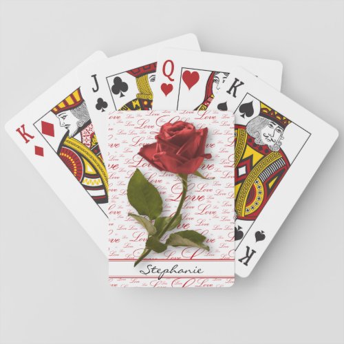 Your Name  Red Rose  Stem Floral Photography Playing Cards