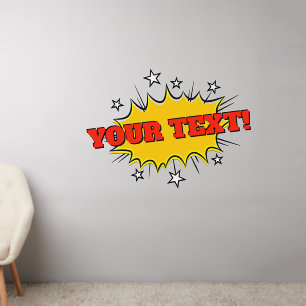 Your Name Red Text on Yellow Burst, Pop Art 50" Wall Decal