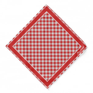 Your Name - Red & White Gingham Checks Pattern Bandana