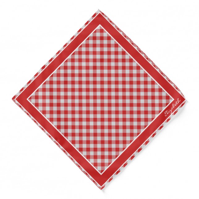 Your Name - Red & White Gingham Checks Pattern Bandana (Front)