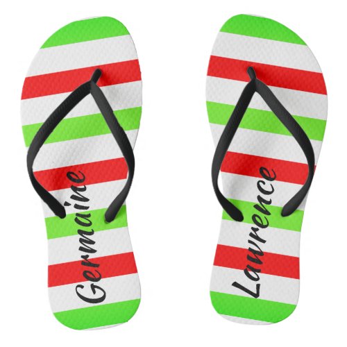 Your Name Red White Green Stripes Col Flip Flops