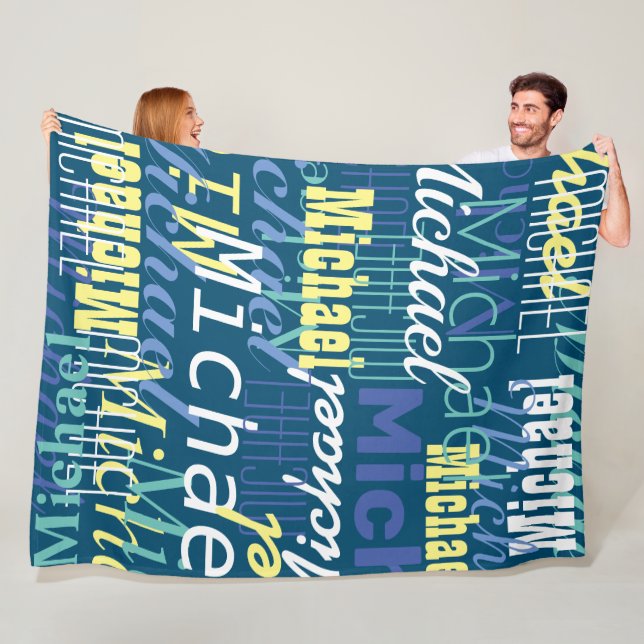 Your name repeating, custom colors fleece blanket (In Situ)