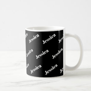 Your Name Retro-Modern White Typeface on Black Coffee Mug
