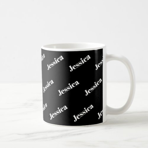 Your Name  Retro_Modern White Typeface on Black Coffee Mug