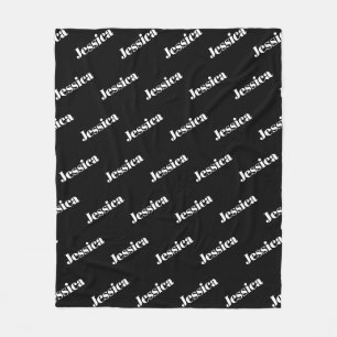 Your Name Retro-Modern White Typeface on Black Fleece Blanket