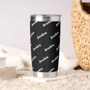 Your Name Retro-Modern White Typeface on Black Insulated Tumbler