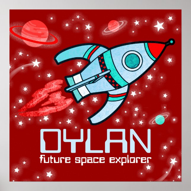 Your name rocket space boys red poster (Front)