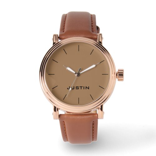 Your Name Rose Gold Mens Brown Band Wrist Watch