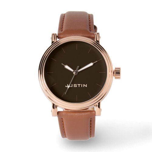 Your Name Rose Gold Mens Brown Face Band Wrist Watch