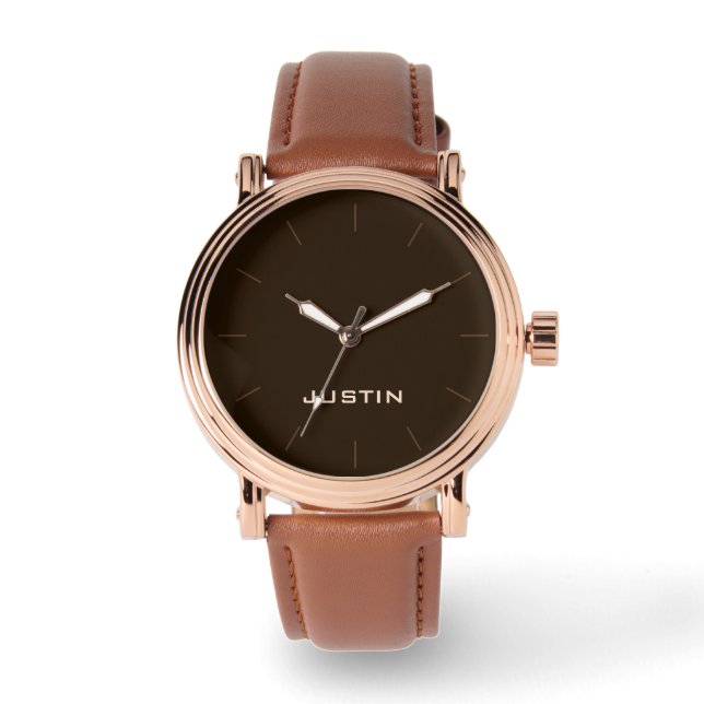 Your Name Rose Gold Men's Brown Face Band Wrist Watch (Front)