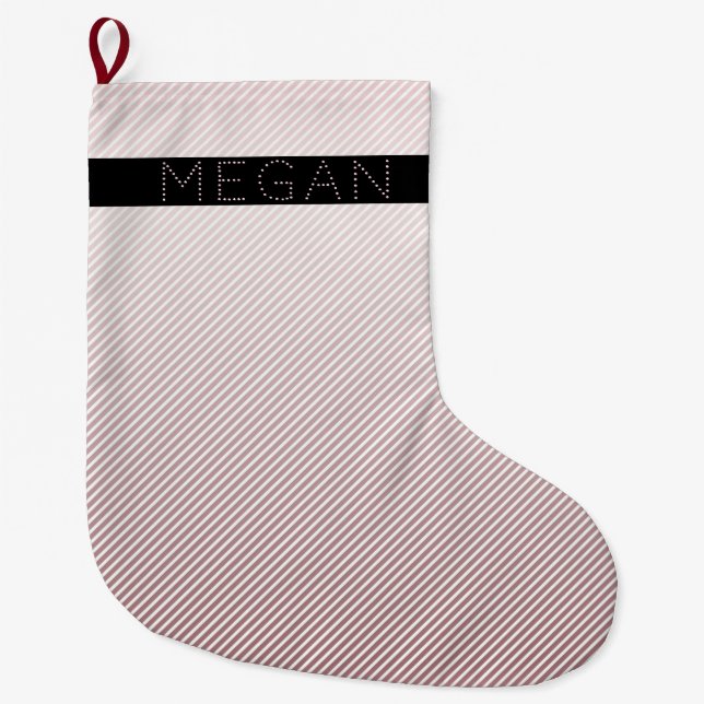 Your Name | Rose Ombre & White Stripes Large Christmas Stocking (Front)