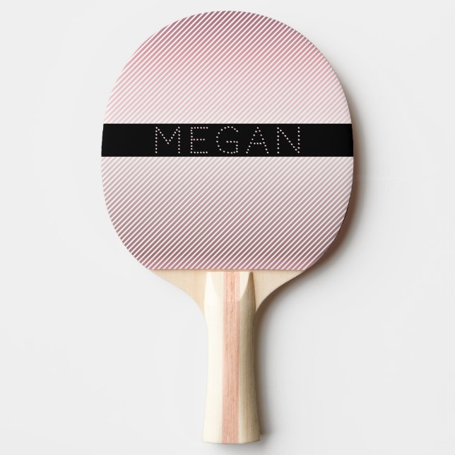 Your Name | Rose Ombre & White Stripes Ping Pong Paddle (Front)