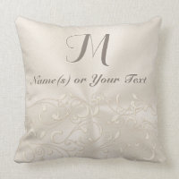 Your Name(s) and Monogram Pillow, Champagne Color Throw Pillow