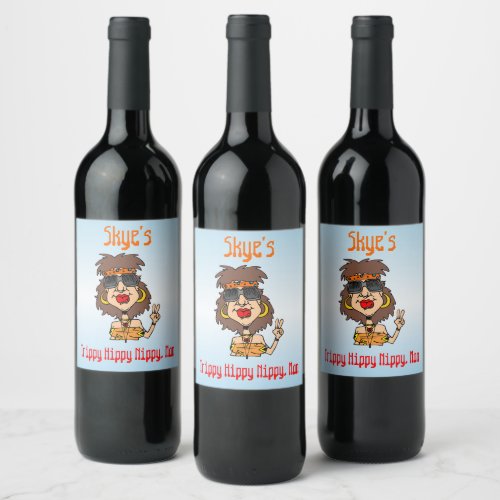 Your Names Trippy Hippy Nippy Man Custom Funny Wine Label