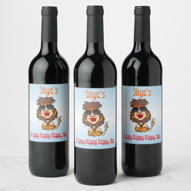 [Your Name]'s Trippy Hippy Nippy, Man Custom Funny Wine Label (Bottles)