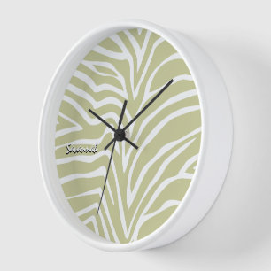 Your Name Sage Green Zebra Any Color Animal Print  Clock