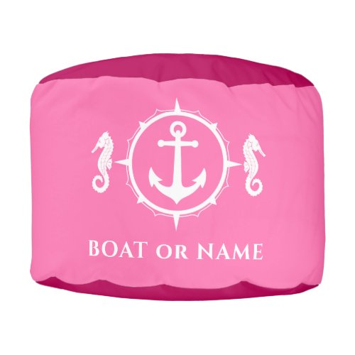 Your Name Seahorse Nautical Anchor Raspberry Pink Pouf