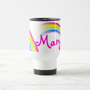 "Your name" (short) rainbow travel girls pink mug