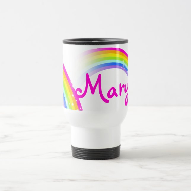 "Your name" (short) rainbow travel girls pink mug (Center)