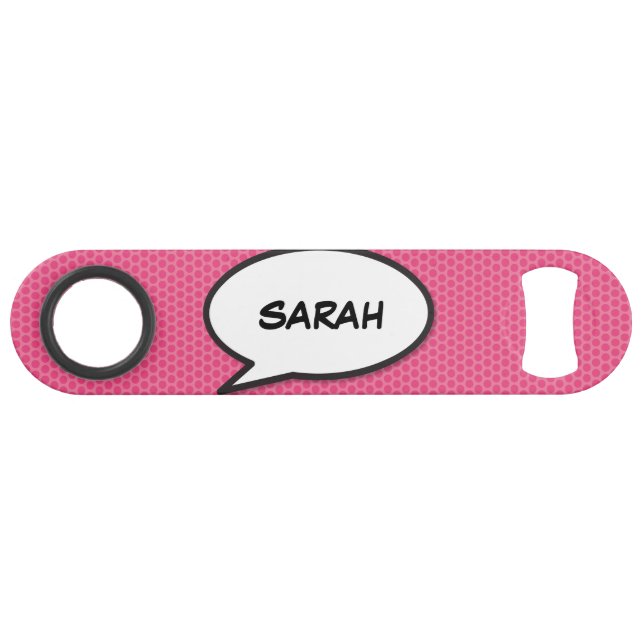 Your Name Speech Bubble Fun Retro Comic Book Speed Bottle Opener (Front (Horizontal))