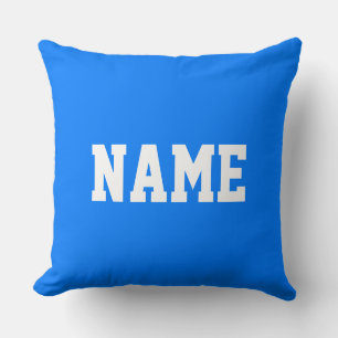 YOUR NAME Sporty Athletic Text On Bright Blue Throw Pillow