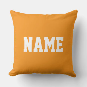 YOUR NAME Sporty Athletic Text On Bright Orange Throw Pillow