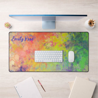 Your Name Spring Tulip Watercolor Abstract Desk Mat