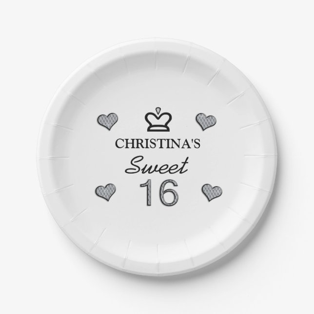Your Name Sweet Sixteen In Diamonds Paper Plates (Front)
