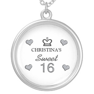 Your Name Sweet Sixteen In Diamonds Silver Plated Necklace