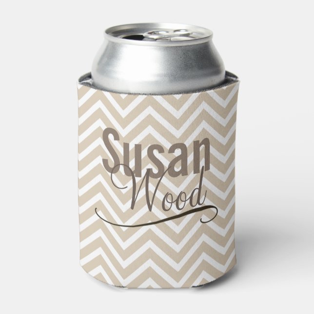 Your Name Taupe Chevron Can Cooler (Can Front)