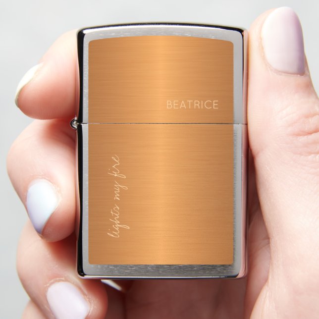 Your name text brushed copper metallic shinny zippo lighter (In Hand)