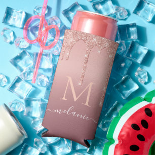 Your Name Text Can Cooler Rose Gold Blush Glitter
