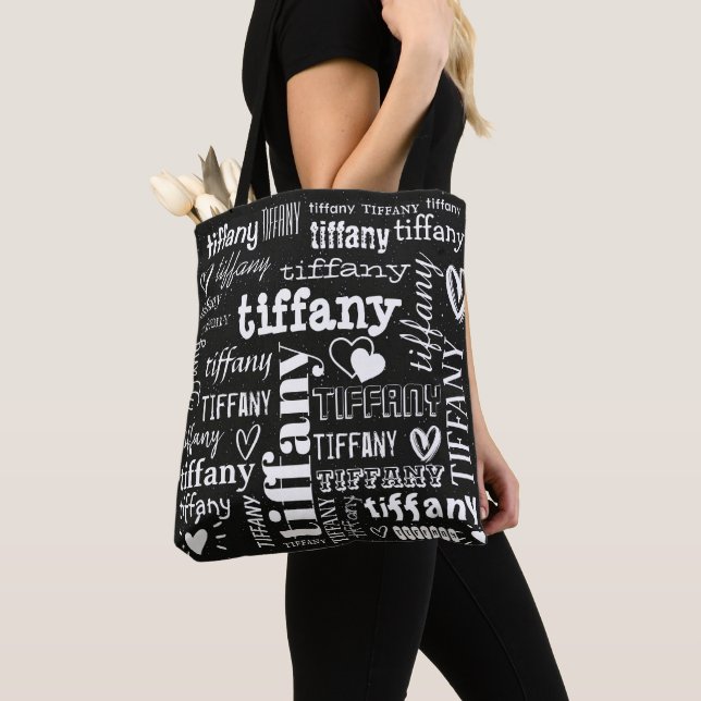 Your Name Text Pattern Custom Tote Bag (Close Up)