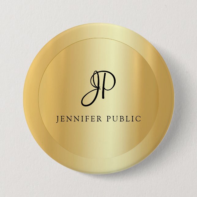 Your Name Text Template Elegant Faux Gold Modern Button (Front)