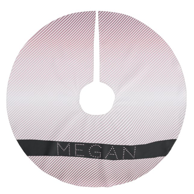 Your Name | Thin Rose Ombre & White Stripes Brushed Polyester Tree Skirt (Front)