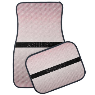 Your Name Thin Rose Ombre & White Stripes Car Floor Mat